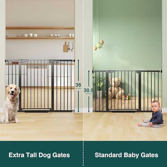 Cumbor 36" Extra Tall Baby Gate for Stairs, 29.7-54.2" Extra Wide Dog Gate for Doorways Hallways, Pressure Mounted Child Gate for Wide Opening, Auto Close Personal Safety for Babies and Pets, Black-PawvioPets