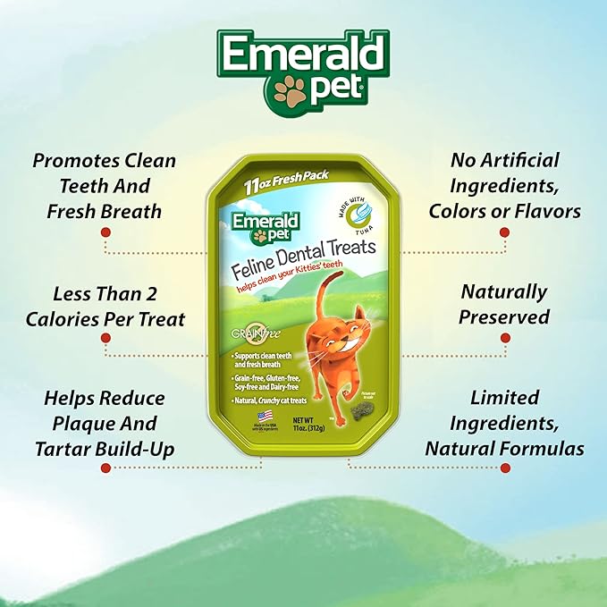 Feline Dental Treats — Tasty and Crunchy Cat Dental Treats Grain Free — Natural Dental Treats to Clean Cat Teeth, Freshen Cat Breath, and Reduce Plaque and Tartar Buildup — Tuna Treats, 11 oz-PawvioPets