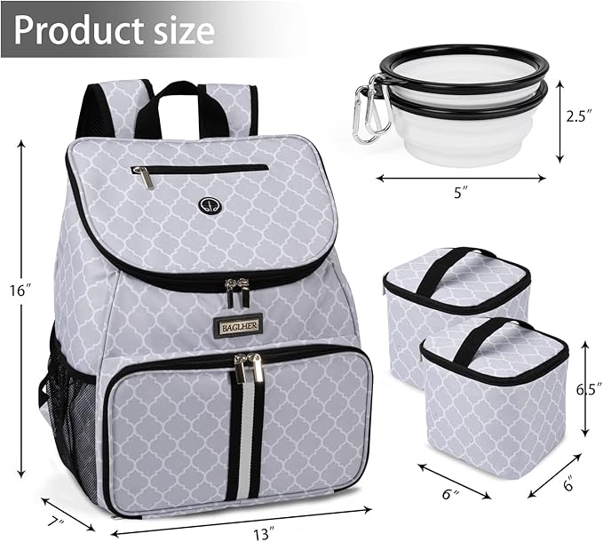 BAGLHER丨Dog Travel Bag, Airline Approved Pet Supplies Backpack, Dog Travel Backpack with 2 Silicone Collapsible Bowls and 2 Food Baskets-PawvioPets