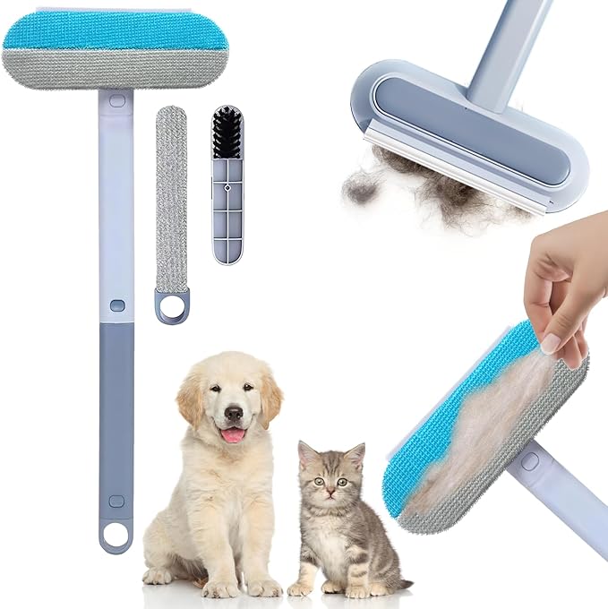 4 in 1 Multifunctional Reusable Pet Hair Remover Brush,Dog & Cat Hair Remover Tool for Couch,Bedding & Carpet,Washable Fur Remover with Dual-Sided Cleaning Brush-PawvioPets