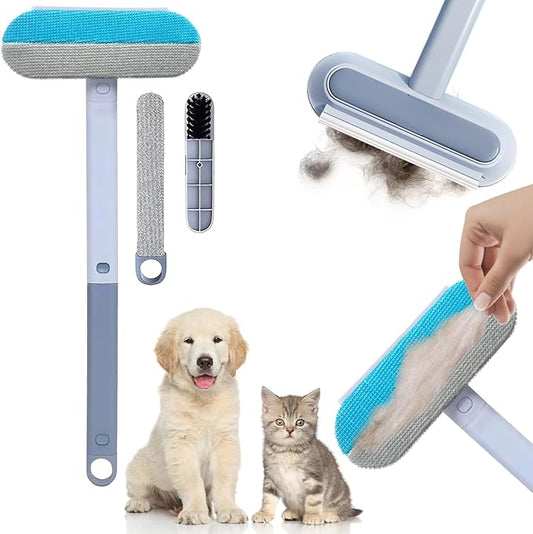 4 in 1 Multifunctional Reusable Pet Hair Remover Brush,Dog & Cat Hair Remover Tool for Couch,Bedding & Carpet,Washable Fur Remover with Dual-Sided Cleaning Brush-PawvioPets