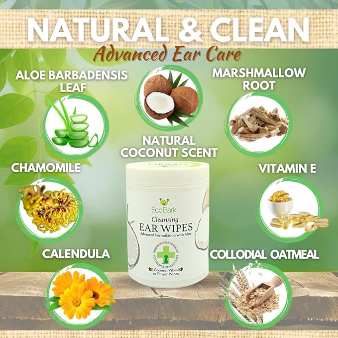 EcoBark Dog Ear Cleaner - Dog Ear Wipes with Finger Pad in Ear Solution - Gentle Otic Dog Grooming Supplies to Soothe Dog Ear Itching - Cleanse Away Dirt and Debris-PawvioPets