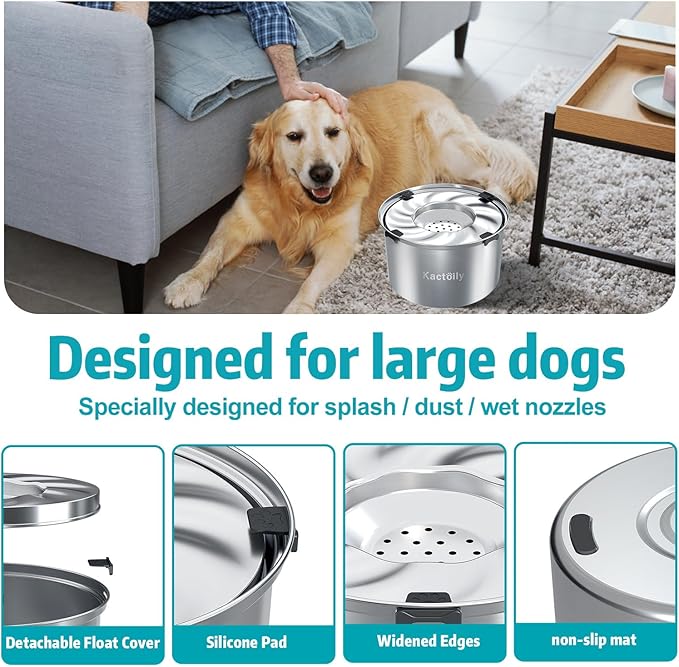 1.5 Gal Dog Water Bowl No Spill, 5.6L Slow Water Bowl for Large Dogs, Slow Drinking Dog Water Bowl Dispenser, Stainless Steel Dog Bowls for Messy Drinkers-PawvioPets