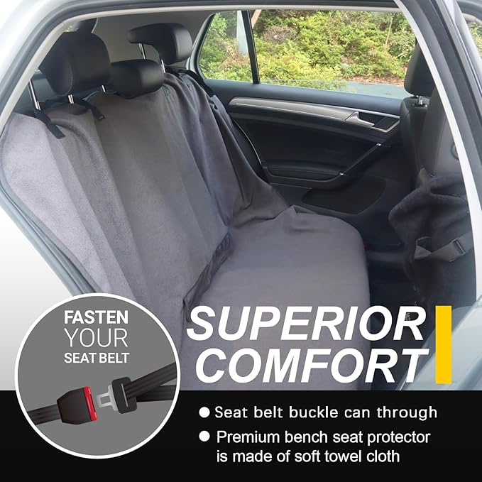 Back Seat Cover for Car Trucks Van SUV,Waterproof Rear Bench Towel Seat Covers for Dogs and Kids,Automotive Backseat Protector (Grey)-PawvioPets