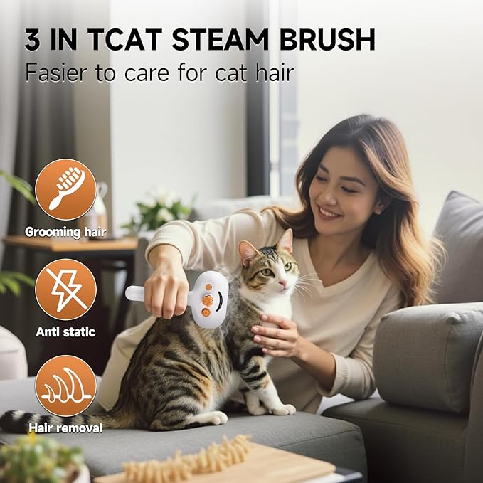 3-in-1 Pet Steam Brush Set for Dogs & Cats, Grooming Comb with Spray, Defur Tool, Water-Assisted Hair Removal, Gentle Cat & Dog Spritz Brush, Multi-Purpose Steam Grooming Kit-PawvioPets