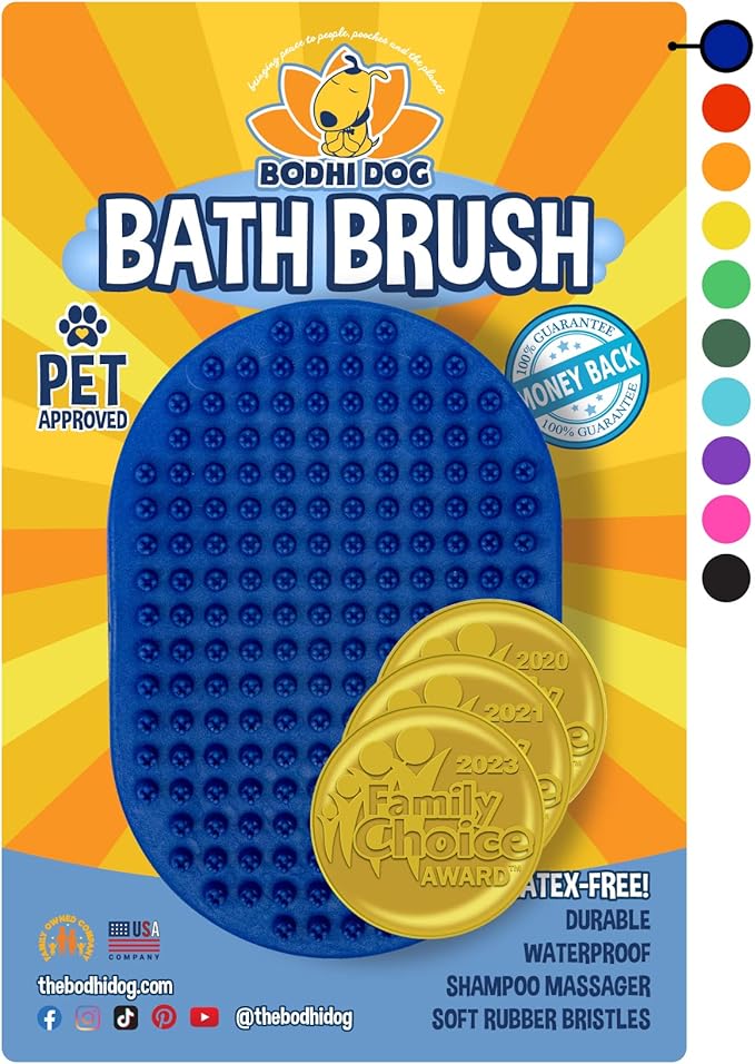 Bodhi Dog Stainless Steel Comb & Shampoo Brush - Bath & Shower Supplies for Dogs & Cats - Removes Shedding, Mats & Tangles - Pet Grooming Scrubber Bundle (Blue)-PawvioPets
