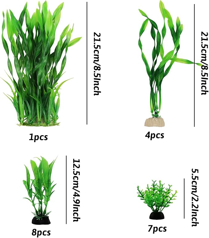Aquarium Plants, 20pcs Fish Tank Decor Green Plants Artificial Aquarium Decorations for Household and Office Aquarium Simulation, Small to Large-PawvioPets