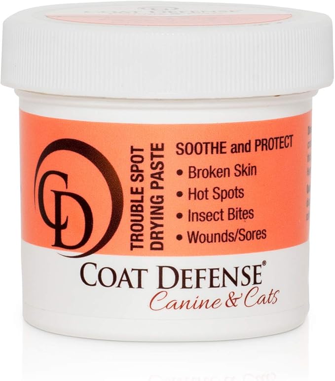 COAT DEFENSE Trouble Spot Drying Paste - Made in USA - 5 Oz Dog & Cat Skin Care, Itchy Skin & Allergies, Alleviates Hot Spots for Dogs & Cats, Insect Bites Relief & Dog Wound Care-PawvioPets