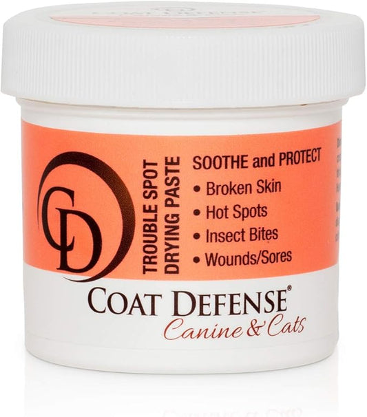 COAT DEFENSE Trouble Spot Drying Paste - Made in USA - 5 Oz Dog & Cat Skin Care, Itchy Skin & Allergies, Alleviates Hot Spots for Dogs & Cats, Insect Bites Relief & Dog Wound Care-PawvioPets