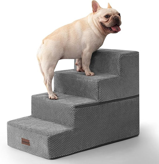 Dog Stairs for Bed 18.5" H, 4-Step Dog Steps for Small Dogs and Cats, Indoor Non-Slip Balanced Pet Stairs are Suitable for Puppy, Older Cat,Gery-PawvioPets