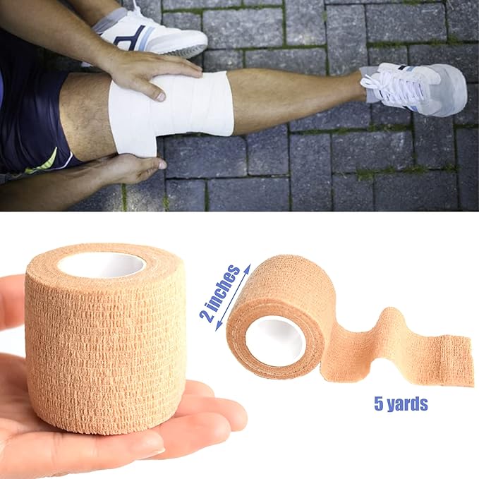 9 Pack 2" x 5 Yards Self Adhesive Bandage Wrap Self Stick Wrap for Ankle, Wrist, Finger, Sports, Breathable Cohesive Vet Tape for Pets (Skin Color)-PawvioPets