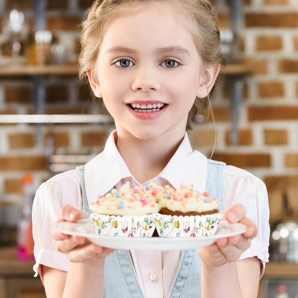 Whaline 300Pcs Floral Cupcake Liners Colorful Flower Paper Baking Cups Wildflower Muffin Liner Cupcake Wrappers for Baby Shower Bridal Shower Wedding Party Baking Supplies, 2 x 1.2 Inch