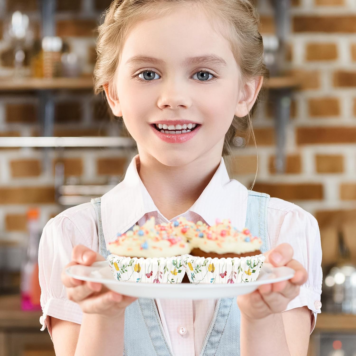 Whaline 300Pcs Floral Cupcake Liners Colorful Flower Paper Baking Cups Wildflower Muffin Liner Cupcake Wrappers for Baby Shower Bridal Shower Wedding Party Baking Supplies, 2 x 1.2 Inch