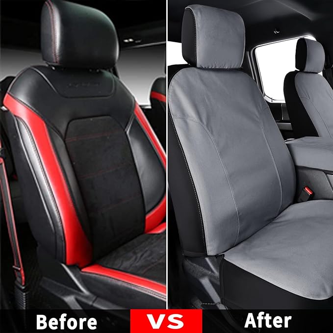 Coverado Front Seat Covers, Waterproof Canvas Seat Protector for Car Seat Cushions for Kids & Dogs, Seat Covers Compatible with 2015-2025 Ford F150 & 2017-2025 Ford F250 F350 F450(Gray, 2PCS)-PawvioPets