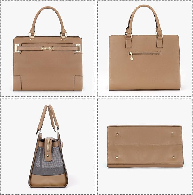 Fashion Pet Carrier Dog Cat Carrier Purse Soft-Sided Leather Handbag Pet Tote Bag for Small Dogs Puppy and Cats TSA Airline Approved (Khaki)-PawvioPets