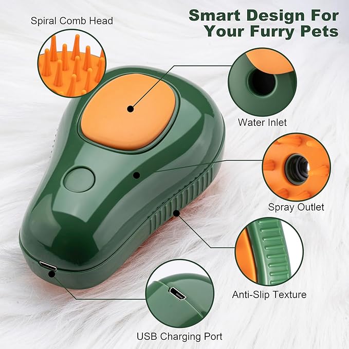 3-in-1 Steam Brush for Cat and Dog Deshedding - Portable Pet Hair Removal Tool for Indoor Shedding, Grooming Supplies-PawvioPets