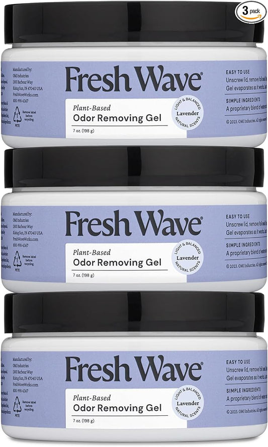 Fresh Wave Lavender Odor Removing Gel, 7 oz., Pack of 3 - Safer Odor Absorbers for Home, Natural Plant-Based Odor Eliminator, Every 7 oz. lasts 15-30 Days, For Cooking, Trash & Pets-PawvioPets