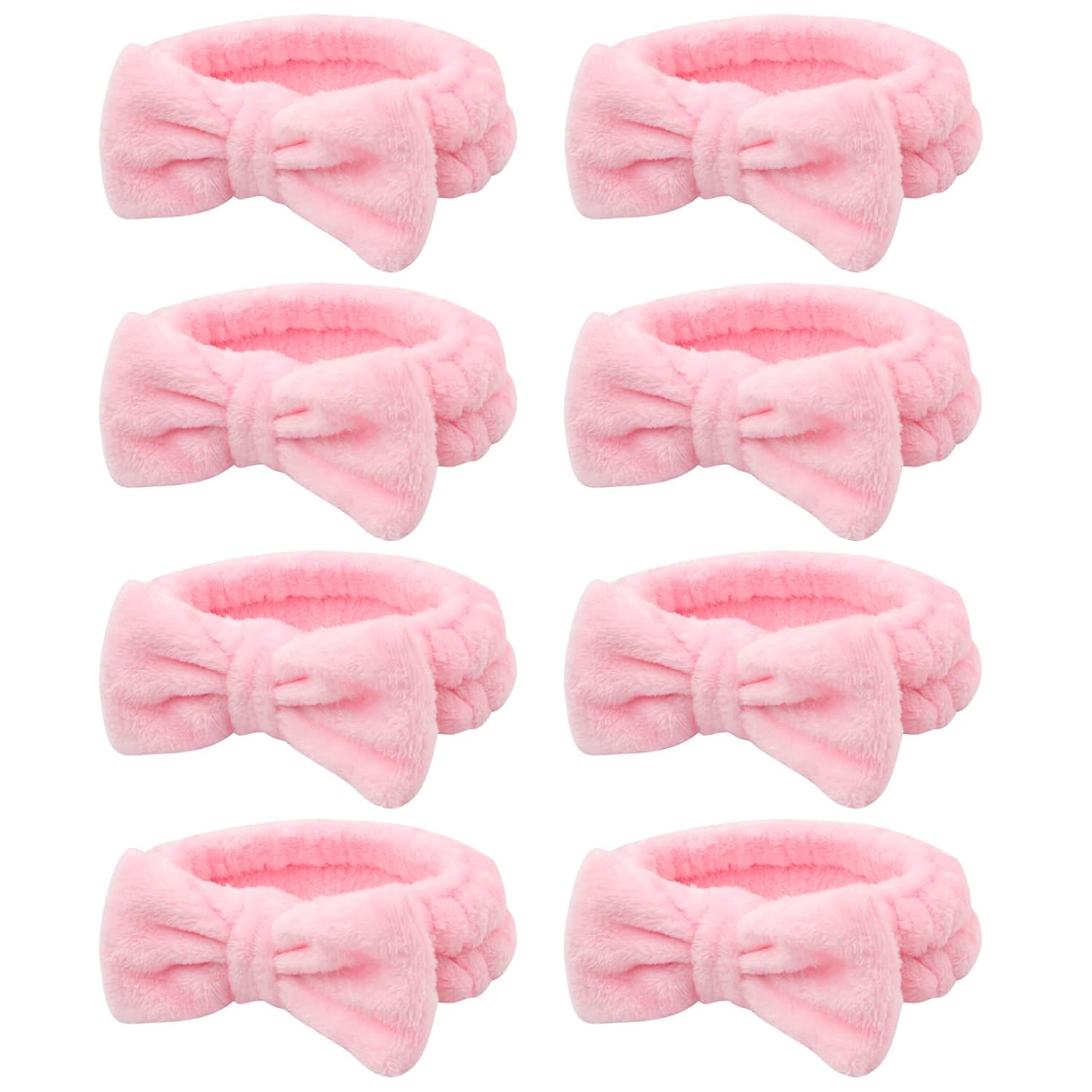 Semato 8 Pcs Pink Spa Headband for Washing Face and Makeup Bridesmaid Proposal Gifts for Women Coral Fleece Skincare Headbands Elastic Bow Head