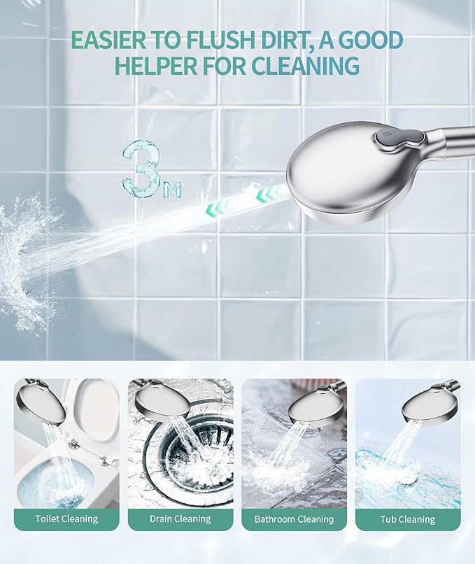 Filtered Shower Head with Handheld, High Pressure 9 Spray Mode Chrome Showerhead with 4 Filters, Detachable Shower Head, Water Softener Filters Beads for Hard Water - Remove Chlorine-PawvioPets