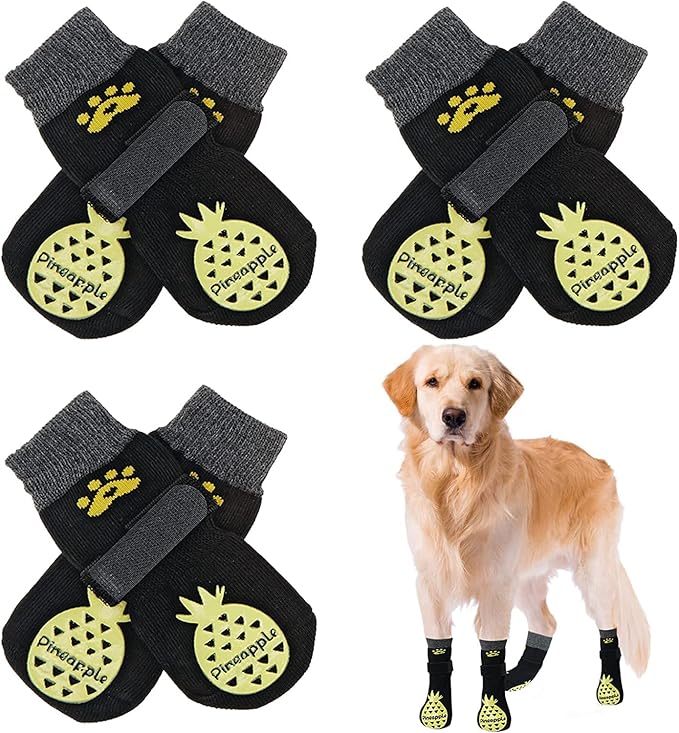 BEAUTYZOO Anti-Slip Dog Socks,Dog Shoes for Hot/Cold Pavement,Paw Protectors with Grips 3 pairs for Puppy Small Medium Large Senior Old Dogs,Dog Socks to Prevent Licking and Hardwood Floor Protection-PawvioPets
