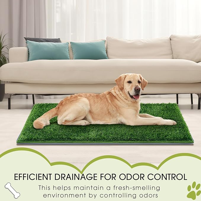 Dog Potty for Indoor or Porch with Foldable Silicone Stand Tray Large, 35 x 25 Inch Dog Grass Pad for Puppy Training, Reusable Artificial Grass Pee Pad, Indoor Outdoor Pet Toilet for Small Medium Dogs-PawvioPets