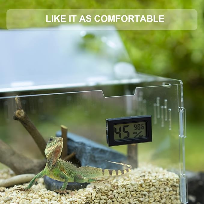 BETAZOOER Reptile Terrarium Breeding Tank Acrylic Reptile Feeding Box with Temperature Hygrometer (11.4"x7.7"x5.9")-PawvioPets