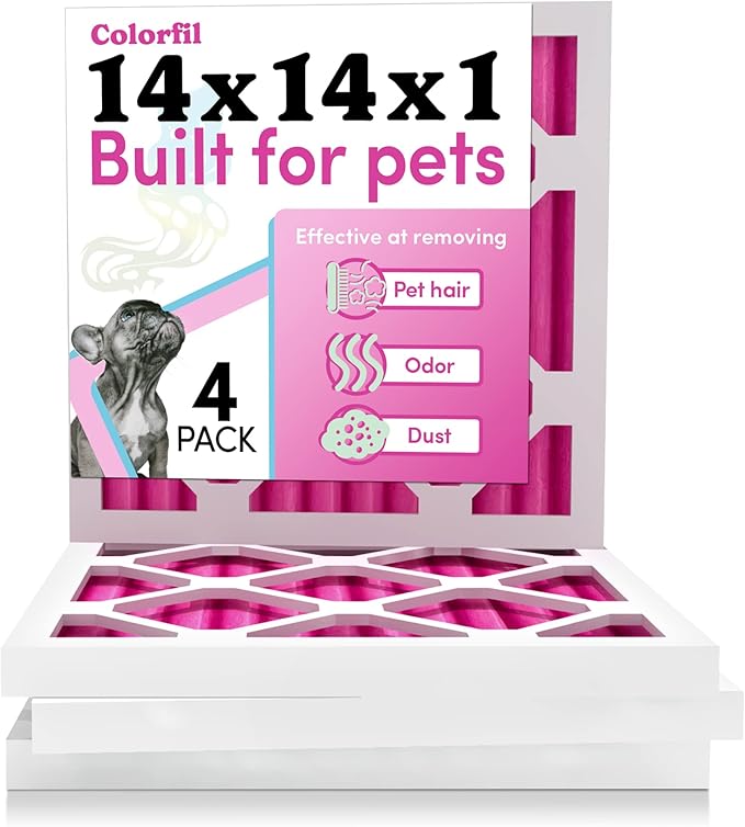 Colorfil 14x14x1 Air Filter (4-Pack) | Made in the USA | Color Changing | Remove Cat and Dog Odor | MERV 8 for Pet Hair Dander and Dust | 13.75"x13.75"x0.75" Exact Size-PawvioPets