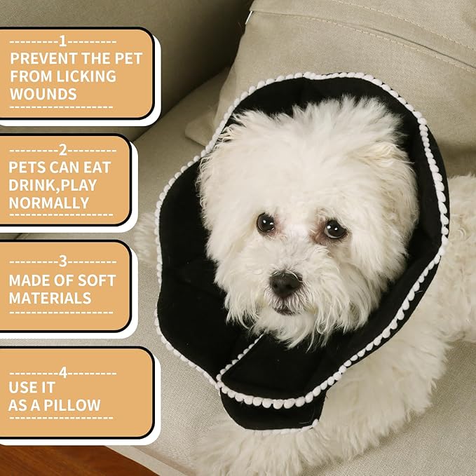 Adjustable Small Dog Cone,Soft Cat Recovery Cone Collar,Cute Cat Surgery Collar for Kitten,Puppy,Black,Medium-PawvioPets