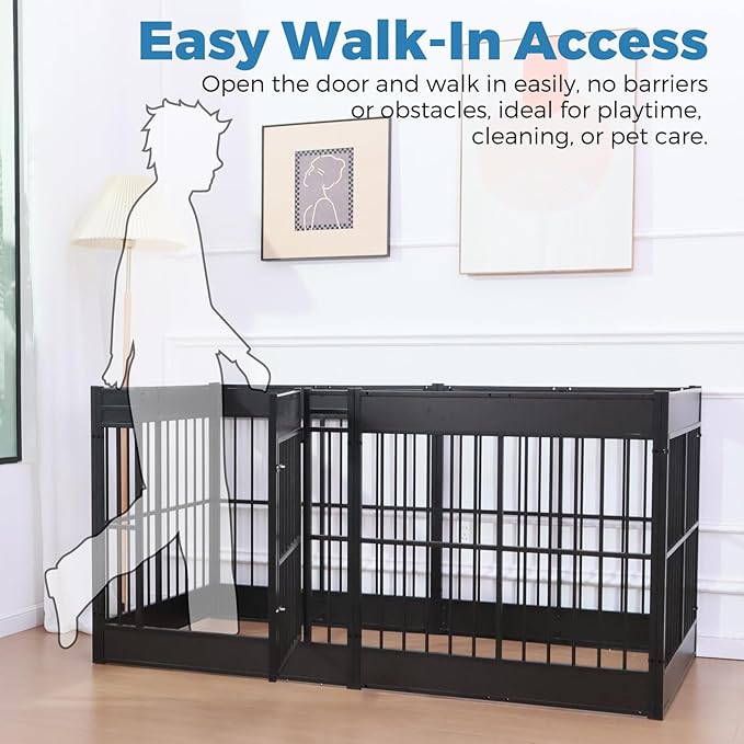 Dog Playpen, 31.5" Height Dog Pen Indoor, Heavy Duty, Safe and Sturdy, Furniture Style Puppy Pen (12 Panels (31.5" High), Black)-PawvioPets