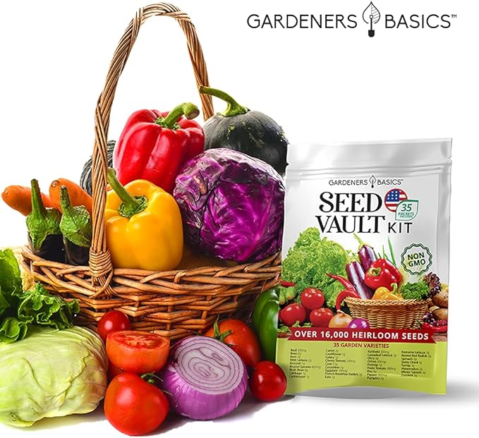 Gardeners Basics Survival Vegetable Seeds Garden Kit Over 16,000 Seeds Non-GMO and Heirloom, Great for Emergency Bugout Survival Gear 35 Varieties Seeds for Planting Vegetables 35 Free Plant Markers-PawvioPets