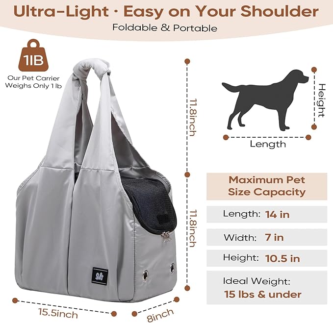 Dog Purse Carrier for Small Dogs, Cats, and Puppies – Soft-Sided Travel Pet Tote Bag with 4 Large Pockets, Foldable, Lightweight, Fits Pets up to 15 lbs, for Travel, Outings (Grey)-PawvioPets