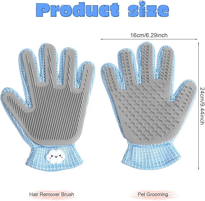 2 in 1 Pet Grooming Glove for Cats & Dogs, Efficient Deshedding Brush Pet Long Short Fur Removal Glove, Gentle Massaging Puppy Kitten Bathing Grooming Brush Tool, Easy Clean Floating Hair Mitt-PawvioPets
