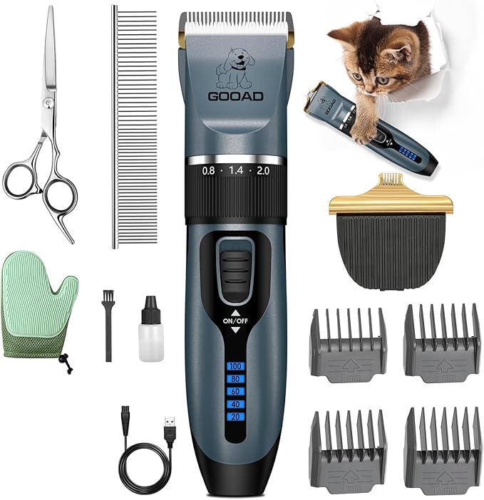 Cat Clippers, Professional Grooming Kit, Cordless Clippers for Thick Coats, Hair Trimmer, Low Noise Shaver Quiet Pet Tools Cats Dogs (Blue), 1.0 Count-PawvioPets
