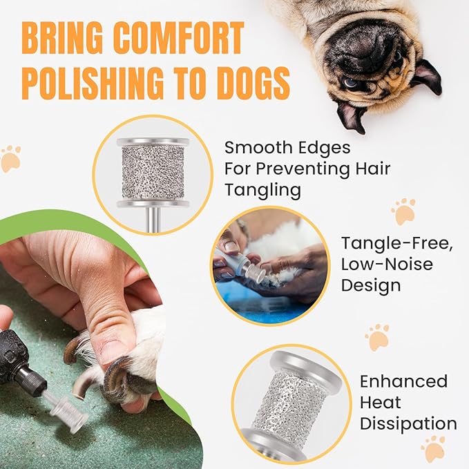 CAELUM 2Pack Diamond-Coated Pet Nail Grinder Bits, Dual Grit for Large & Small Dogs, 1/8” Shank for Dremel Nail Tools, Low Noise, Durable Nail Trimmer for Dogs, Top & Side Grinding-PawvioPets