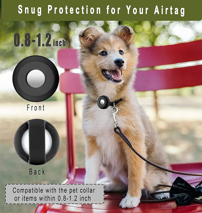 Airtag Holder for Dog Collar, Cibaabo Silicone Air Tag Case Cover Compatible with Apple Airtags for 0.8-1.2inch Cat Pet Collar Harness Loop-PawvioPets