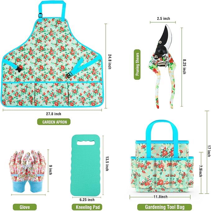 Garden Tools Set WANCHI 10 Piece Heavy Duty Floral Garden Tool Set Gardening Gifts for Women Men Birthday Rust-Proof Aluminum Garden Hand Tools Gardening Kit with Tote Bag Apron Glove-PawvioPets