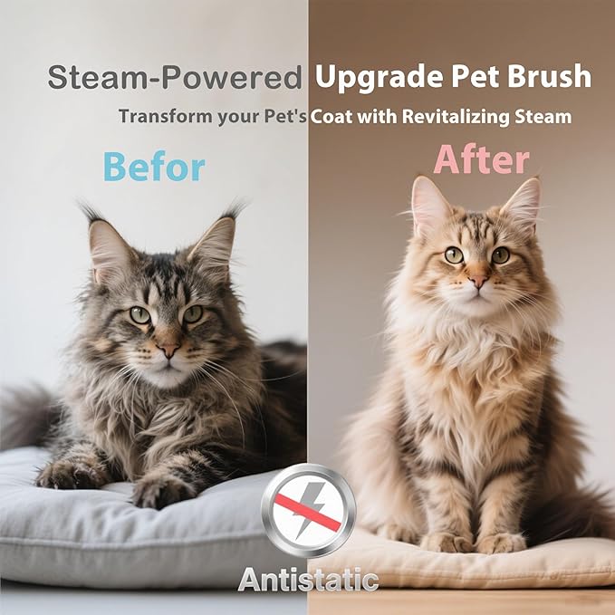 4 in 1 Cat Steam Brush Rechargeable Anti-Static Pet Spray Hair Removal Comb for Shedding and Grooming Multi-functional Pet Massage Brushes for Cats Dogs Small Animals-PawvioPets