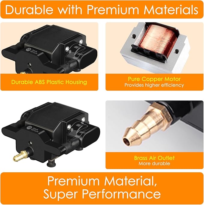 AquaMiracle 6/8/16W Quiet Fish Tank Air Pump 200/317/475GPH High Pressure Aquarium Air Pump Commercial Air Pump Pond Aerator Bubbler Hydroponics Air Pump-PawvioPets