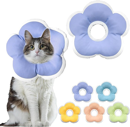 Cat Cone Collar Soft, Waterproof Cats Cones to Stop Licking After Surgery, Adjustable Soft Elizabeth Cats Collars for Wound Healing, Flower Shape Cat Recovery Collar (Purple, Large)-PawvioPets