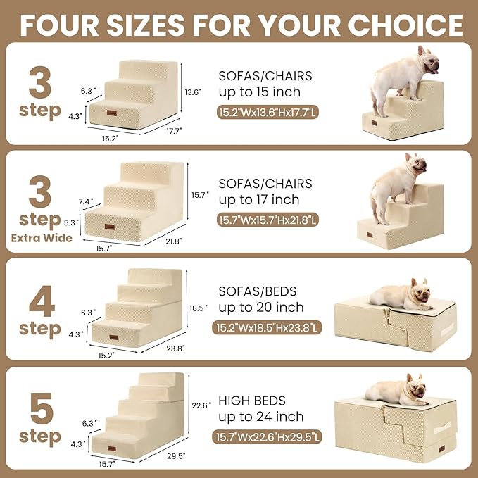 Dog Stairs for Bed 18.5" H, 4-Step Dog Steps for Small Dogs and Cats, Indoor Non-Slip Balanced Pet Stairs are Suitable for Puppy, Older Cat,Beige-PawvioPets