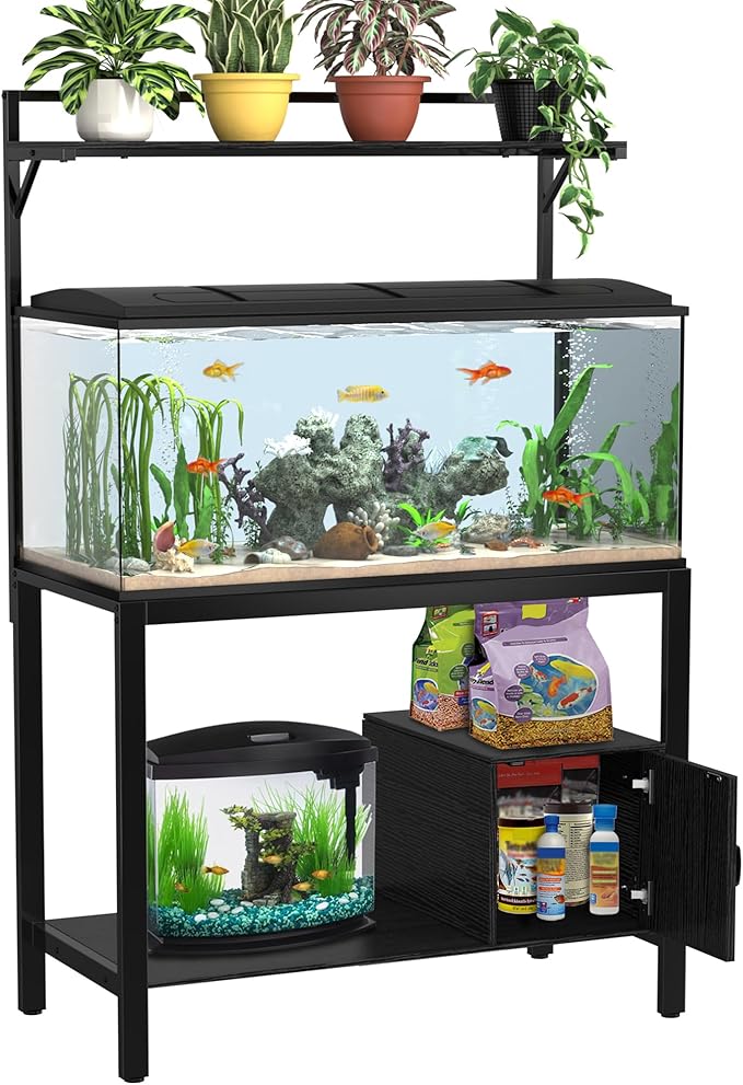 GDLF 40-50 Gallon Fish Tank Stand with Plant Shelf Metal Aquarium Stand with Cubby Storage 36.6" x 18.5" Tabletop fits Aquarium,Turtle Tank,or Reptile Terrariums-PawvioPets