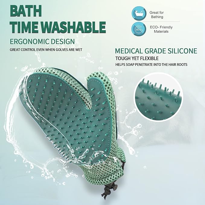 2 in 1 Pet Fur Glove & Cat Hair Remover Glove, Dog Grooming Glove Brush for Shedding, Massage, Efficient Pet Hair Remover Mitt for Uproot Cleaner Clothes, Couch, Carpet [Blue/Pair]-PawvioPets