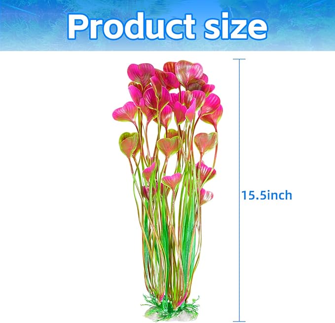 AQUANEAT Artificial Fish Tank Plants, Plastic Aquarium Accessories Large, 15.5 inch Red Decorations, 2pcs-PawvioPets