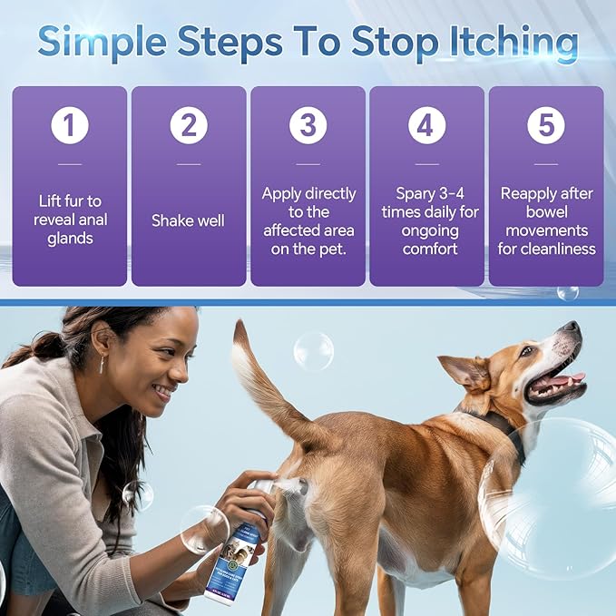 Anal Gland Spray for Dogs Cats - Fast Anal Gland Relief Stops Scooting & Itching Odor Elimination Anti Itch Dog Spray Pain Relieving Safe for All Animals - 4.06 FL OZ-PawvioPets