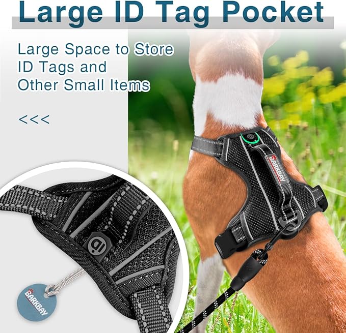 BARKBAY Dog Harness No Pull with ID Tag Pocket - Heavy Duty, Reflective, Easy Control for Large Dogs(Black,M)-PawvioPets