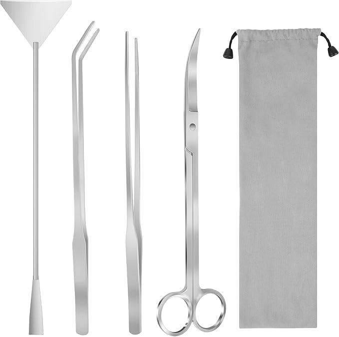 Aquarium Aquascape Tools Kit, 4 in 1 Anti-Rust Aquatic Plant Aquascaping Tool Stainless Steel Black Tweezers Scissors Spatula for Aquarium Tank Clean Fish Tank Aquascape Accessories Set-PawvioPets