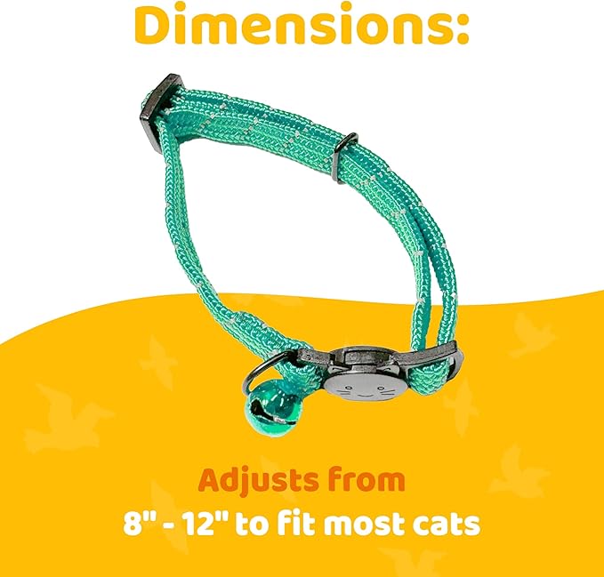 BirdsBeSafe® Break Away Cat Collar with Bell, Reflective Thread for Night Visibility, Comfortable Elastic Stretch Cat Collar to Protect Cat from Getting Stuck in The Garden.-PawvioPets