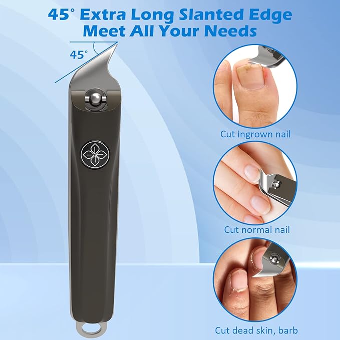 GLAMFIELDS 3pcs Nail Clippers Set, Black Stainless Steel Slanted Edge Nail Clipper & Fingernail & Thick Toenail Trimmer for Men and Women-PawvioPets