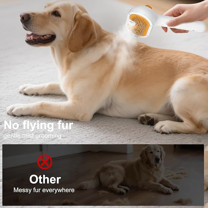 3-in-1 Pet Steam Brush Set for Dogs & Cats, Grooming Comb with Spray, Defur Tool, Water-Assisted Hair Removal, Spritz Brush, Multi-Purpose Kit, Undercoat Rake, Deshedding Brushes, Dematting Brush.-PawvioPets