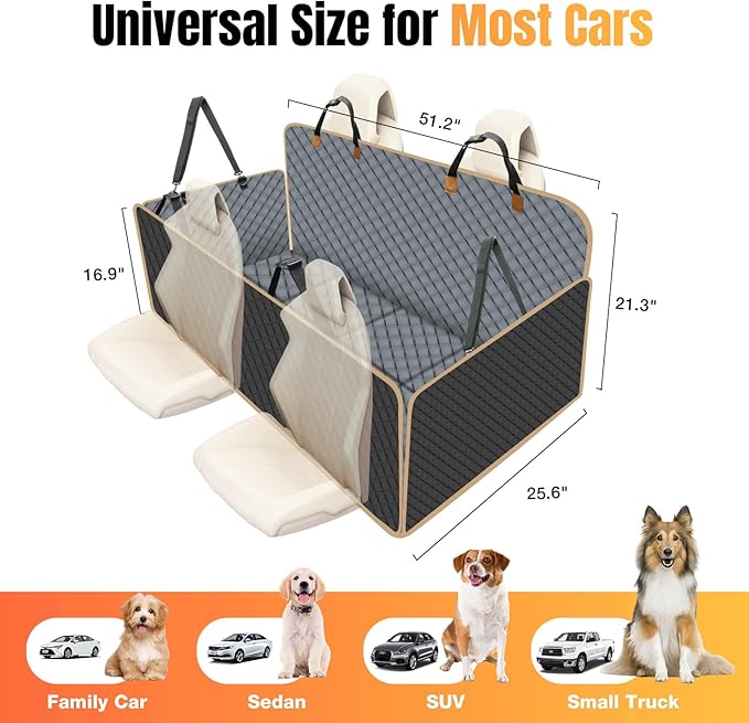 Dog Car Seat Cover for Back Seat, Larger Dog Car Bed Cover with Strong Bottom, Car Back Seat Extender Hammock for Car SUV Truck Grey-PawvioPets